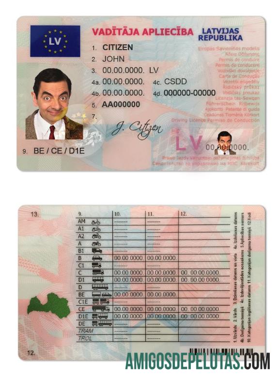 Carta de condução da Letónia modelo